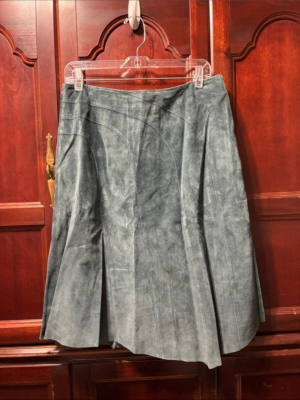 Classic A-Line Suede 100% leather Skirt in teal blue size 12